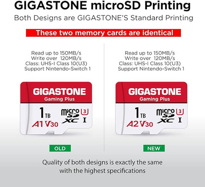 【for Switch 1 Only】 GIGASTONE 1TB Gaming Plus Series Memory Card Speed Up to 150/120MB/s for Nintendo-Switch 1, Steam Deck, 4K Video A1 V30 U3 MicroSDXC with SD Adapter