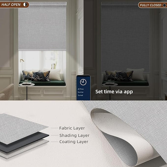 Motorized Blinds Roller Shade with Remote: Canisteo Automatic Smart Blind for Windows 100% Blackout, Electric Blinds Compatible with Alexa/Google Home/Apple Homekit, Customized Size, Cozy Smoke