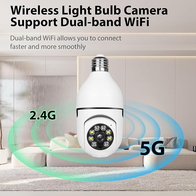Hawkray Light Bulb Security Camera -5G& 2.4GHz WiFi 2K 3MP Security Cameras Wireless Outdoor Motion Detection and 911 Alarm Monitoring,Open AI Enabled,US Local Cloud, Color Night Vision(2 Pack)