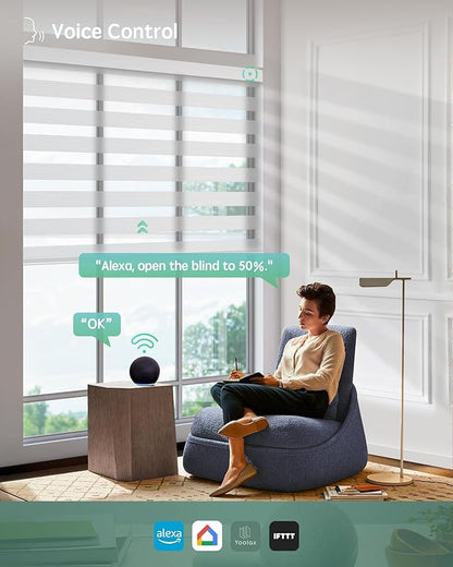 Yoolax Motorized Blinds with Remote, Motorized Zebra Blinds Compatible with Alexa, Privacy Motorized Blinds, Zebra Shades for Windows Custom Size(V-Shimmer Jacquard White)