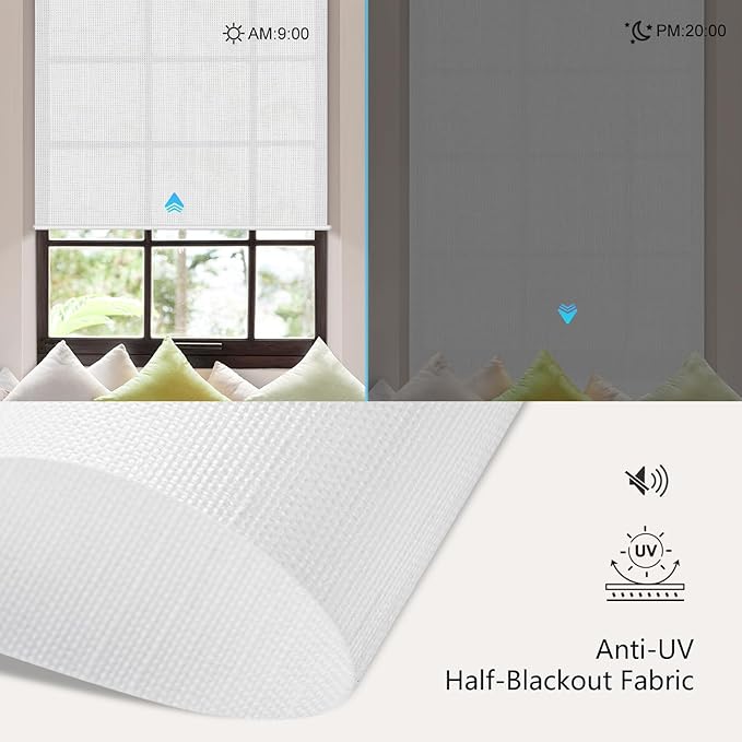 Aprilsmart Motorized Blinds with Remote,Light Filtering Motorized Roller Shades Work with Apple Homekit,Alexa,SmartThings,Google Home,Customize Blinds(Essential White-55)