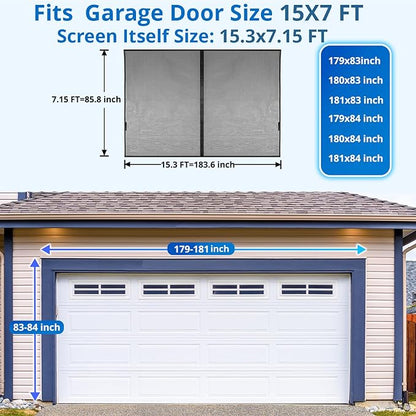 Garage Door Screen For 2 Car 15x7FT, Magnetic Screen Garage with Retractable Fiberglass Mesh and Heavy Duty Weighted Bottom, Easy Assembly & Pass, Hands Free Screen Door w/ 36 Magnets for Garage/Patio