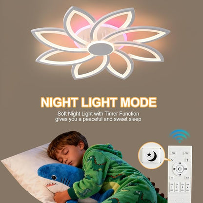 LED Ceiling Light Fixture,70W 8-Petal Flush Mount Ceiling Light | Dimmable LED Ceiling Light with Remote, 3000K-6000K, 4200LM RGB Ambient Backlight, Modern Fixture for Bedroom Living Room