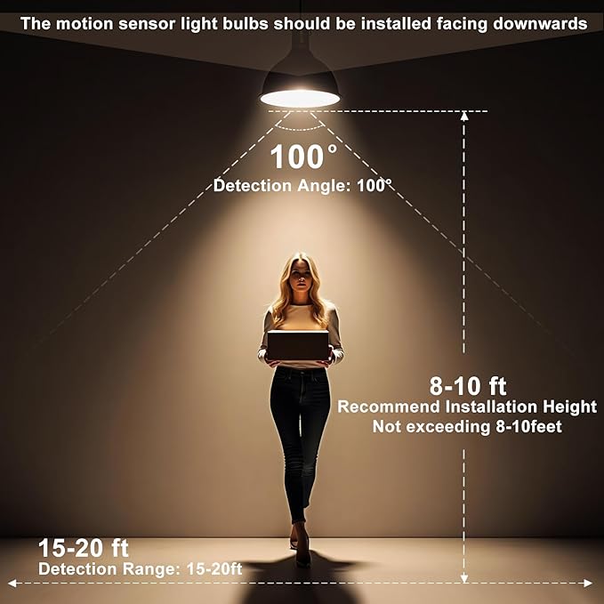 7117 Motion Sensor Light Bulbs, 13W (100Watt Equivalent), Motion Activated Dusk to Dawn Security LED Bulb, A19 E26 3000K Warm White, for Indoor and Outdoor Lighting, Porch, Stairs, Hallway 3Pack