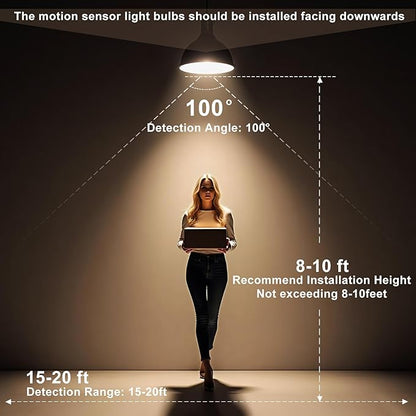 7117 Motion Sensor Light Bulbs, 13W (100Watt Equivalent), Motion Activated Dusk to Dawn Security LED Bulb, A19 E26 3000K Warm White, for Indoor and Outdoor Lighting, Porch, Stairs, Hallway 3Pack