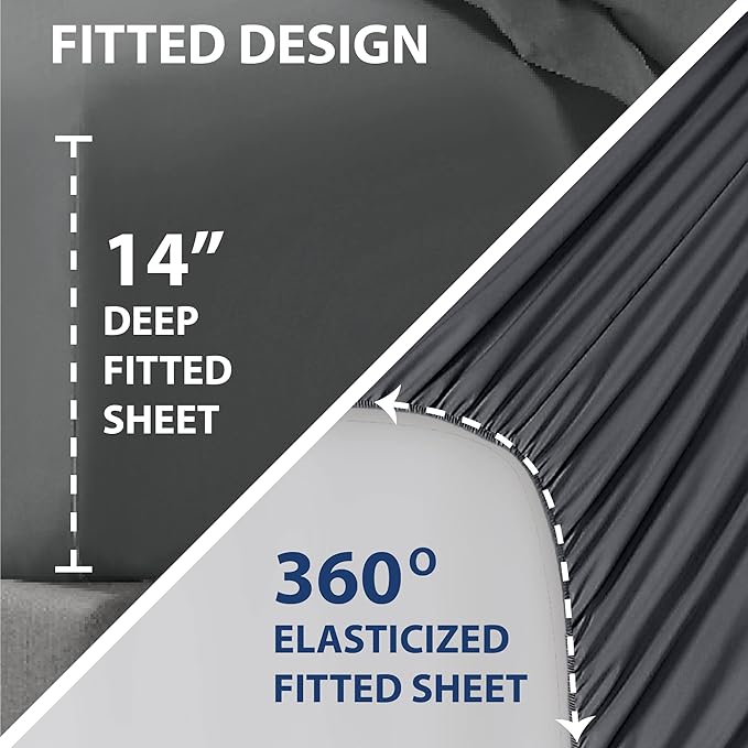 Swift Home Smart Sheets, Ultra Soft Brushed Microfiber 3-Piece Sheet Set, Fitted Bed Sheet with Side Storage Pockets – Grey, Twin XL