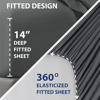 Swift Home Smart Sheets, Ultra Soft Brushed Microfiber 3-Piece Sheet Set, Fitted Bed Sheet with Side Storage Pockets – Grey, Twin XL