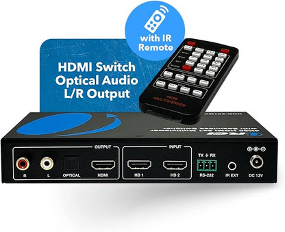 OREI 4K HDMI Multi Viewer 2 in 1 Out Switcher 2 Ports Seamless IR Remote Support 4K @ 60Hz 1080P for PS4/PC/DVD/Security Camera HDMI Switch Optical Audio L/R Output - (UHD-201MV)
