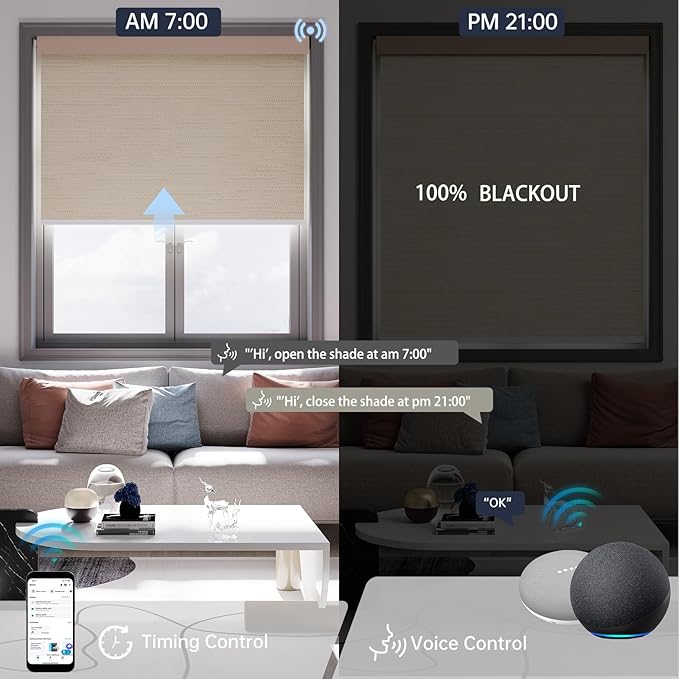 Motorized Blinds with Remote, Blackout Smart Blinds for Windows Automatic Shades Compatible with Alexa, Motorized Shades Customized for Bedroom Home Office (Blackout-Jacquard Coffee)