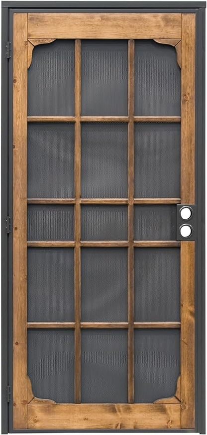 Prime-Line 3809BZ3068-I-WF Woodguard Steel Security Door – Traditional Screen Door Style with the Strength of a Steel Security Door – Steel and Wood Construction, Non-Handed, Bronze (Single Pack)