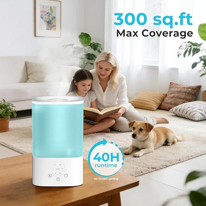 3.2L Cool Mist Humidifiers for Bedroom,Humidifiers for Baby Nursery＆Plants,3 in 1,Top Fill,360°Nozzle,Timer,24DB Quiet,BPA Free,Tap to Operate,White