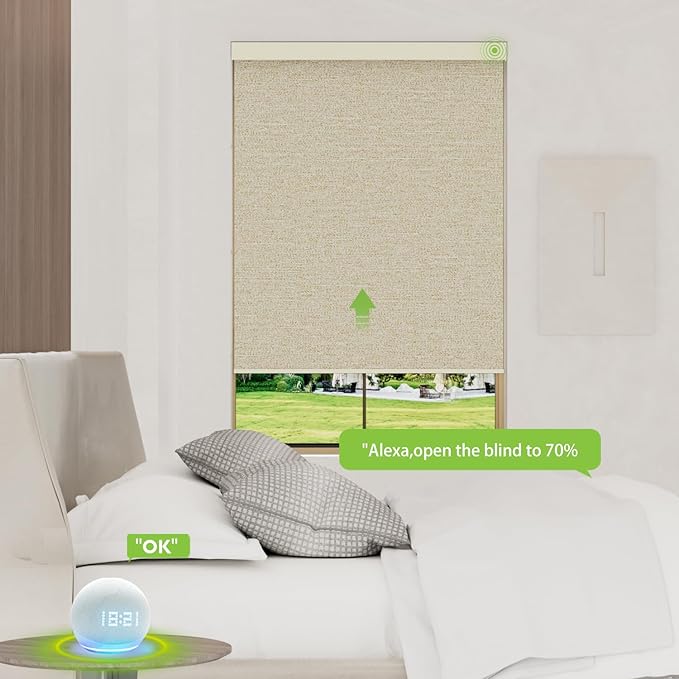 Motorized Blinds with Remote，100% Blackout Smart Blinds Motorized Roller Shades Compatible with Alexa Automatic Blinds for Windows Electric Window Blinds Customized Size Amber Noir