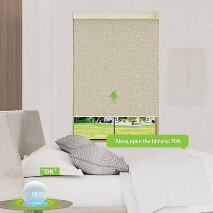 Motorized Blinds with Remote，100% Blackout Smart Blinds Motorized Roller Shades Compatible with Alexa Automatic Blinds for Windows Electric Window Blinds Customized Size Amber Noir