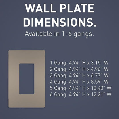 Legrand - Pass & Seymour radiant RWP262NICC6 2-Gang Screwless Plastic Wall Plate, Decorative Outlet Cover, Brushed Nickel Finish, Two Gang