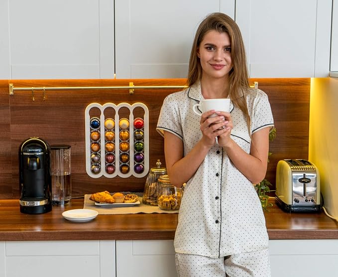 Demi's Home Adhesive Coffee Pod Holder for Nespresso Vertuo Capsules (Measure Before Purchase) - Suitable to be Mounted Inside/Under the Cabinet or on the Wall (White)