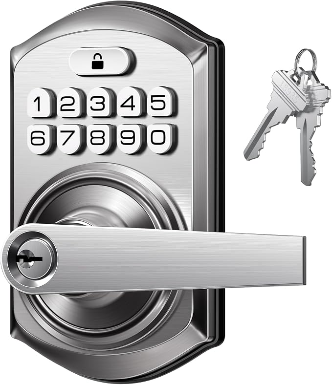 TEEHO TE004 Keyless Entry Door Lock Handle with Keypad, Satin Nickel