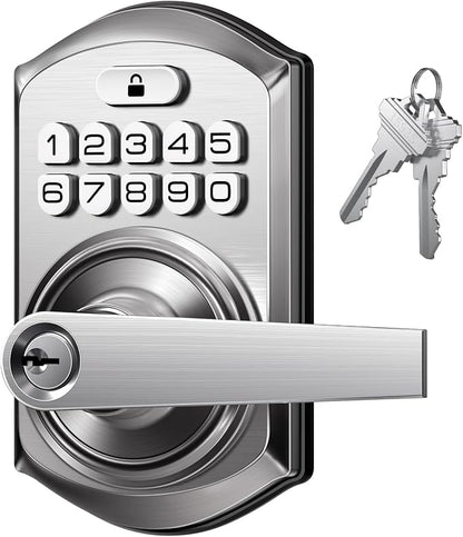 TEEHO TE004 Keyless Entry Door Lock Handle with Keypad, Satin Nickel