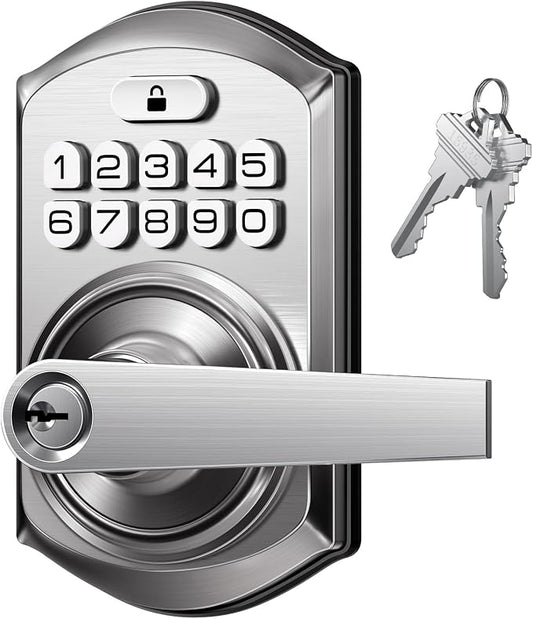 TEEHO TE004 Keyless Entry Door Lock Handle with Keypad, Satin Nickel