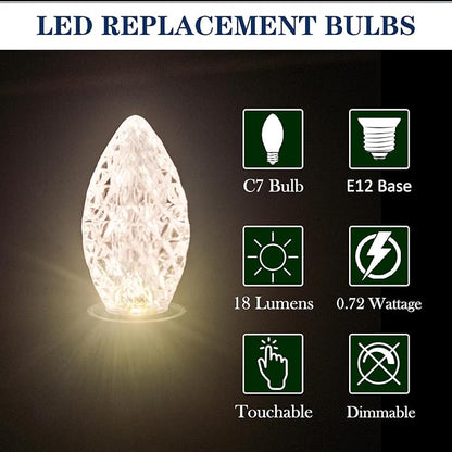 25 Pack C7 LED Replacement Bulbs- Warm White Bulbs Dimmable for Christmas Outdoor Indoor String Lights, IP65 Waterproof White LED Night Light Bulbs, 0.72 Watts, C7/E12 Candelabra Base