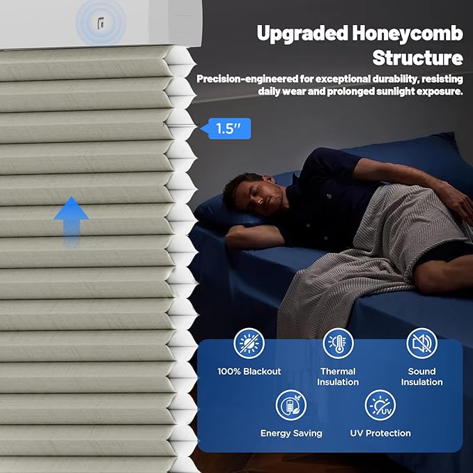 Motorized Cellular Shades with Remote, Smart Cellular Shades Compatible with Apple HomeKit, Alexa & Google Home, Cordless Honeycomb Window Blinds for Indoor Windows, Blackout Beige Linen