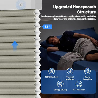Motorized Cellular Shades with Remote, Smart Cellular Shades Compatible with Apple HomeKit, Alexa & Google Home, Cordless Honeycomb Window Blinds for Indoor Windows, Blackout Beige Linen
