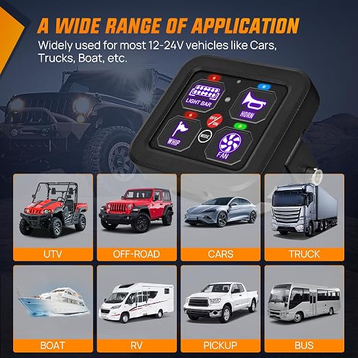 Nilight 4 Gang Switch Panel RGB 12V 24V Circuit Control Relay System | Fuse Wiring Harness Automatic Dimmable LED Pod On/Off Momentary Strobe Modes Universal for Car Pickup Truck Camper SUV