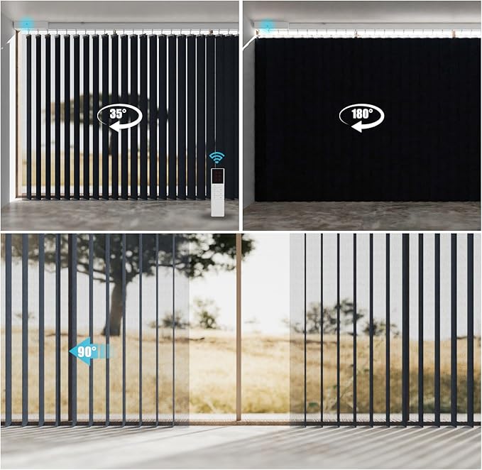 Motorized Sheer Vertical Blinds with Remote, Light Filtering Vertical Blind Sliding Door Blinds Remote Control Blinds for Sliding Glass Door Customize(Elegant Denim Blue)