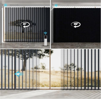 Motorized Sheer Vertical Blinds with Remote, Light Filtering Vertical Blind Sliding Door Blinds Remote Control Blinds for Sliding Glass Door Customize(Elegant Denim Blue)