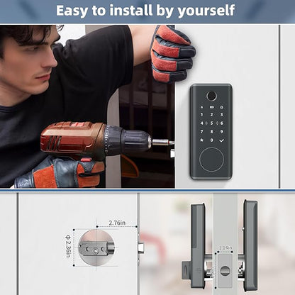 Smart Door Lock with Fingerprint & Keyless Entry, Tuya Smart Devices Compatible, Bluetooth Touchscreen Keypad, for Home Security & Smart House Automation, Easy Installation for Wood Doors