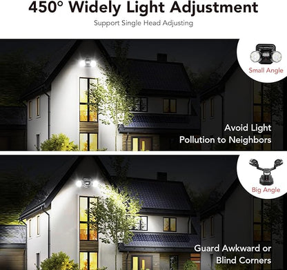 OREiN Motion Sensor Outdoor Security Light, Adjustable Dual-Head LED Flood Light, 3 Modes(Motion/Manual/Dusk to Dawn), 150W Equivalent 5000K, IP65 Waterproof Exterior Lighting, Hardwired