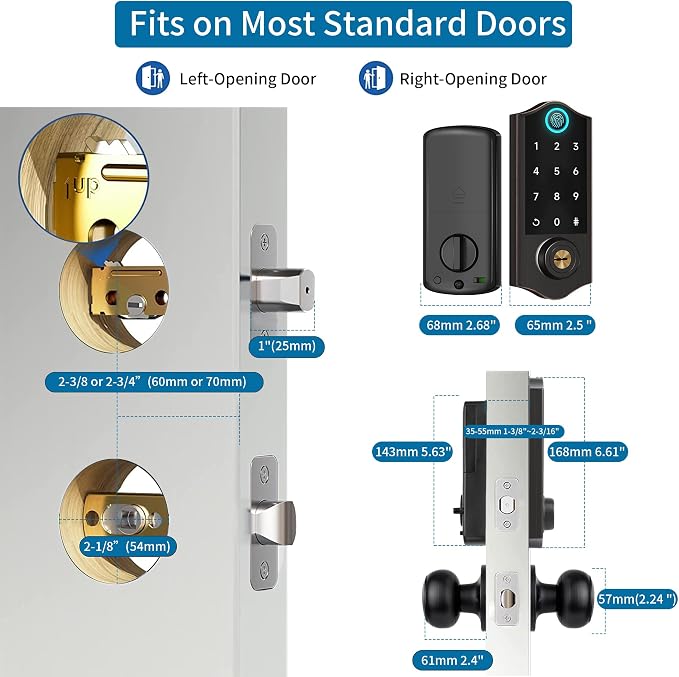 Fingerprint Smart Door Locks for Front Door with Handle Set, App Control, Keyless Entry Door Lock Keypad Deadbolt, Bluetooth Digital Electronic Touchscreen, Easy Install, Auto Lock, Aged Bronze
