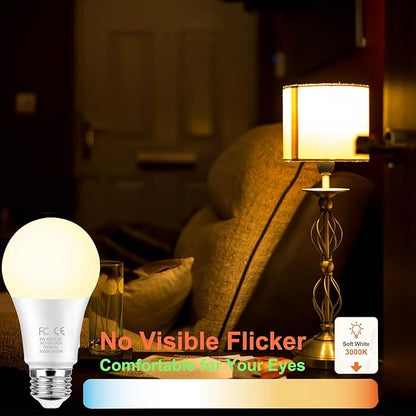 GRV E26 A60 9W Smart LED Light Bulb with a 2.4GHz Remote Control,Color Changing Led Bulbs,Stepless Dimmable 3000K-6500K,60W Incandescent Lamp Equivalent,800Lumens,Home Decor,1 Bulb & 1 Remote