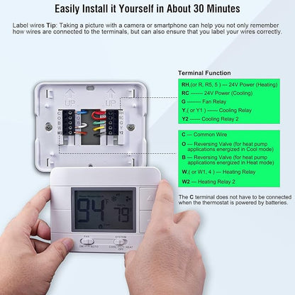 Upgraded Multi-Stage Non-Programmable Thermostats for Home 2 Heat/2 Cool, with Temperature & Humidity Monitor and Large Green LCD
