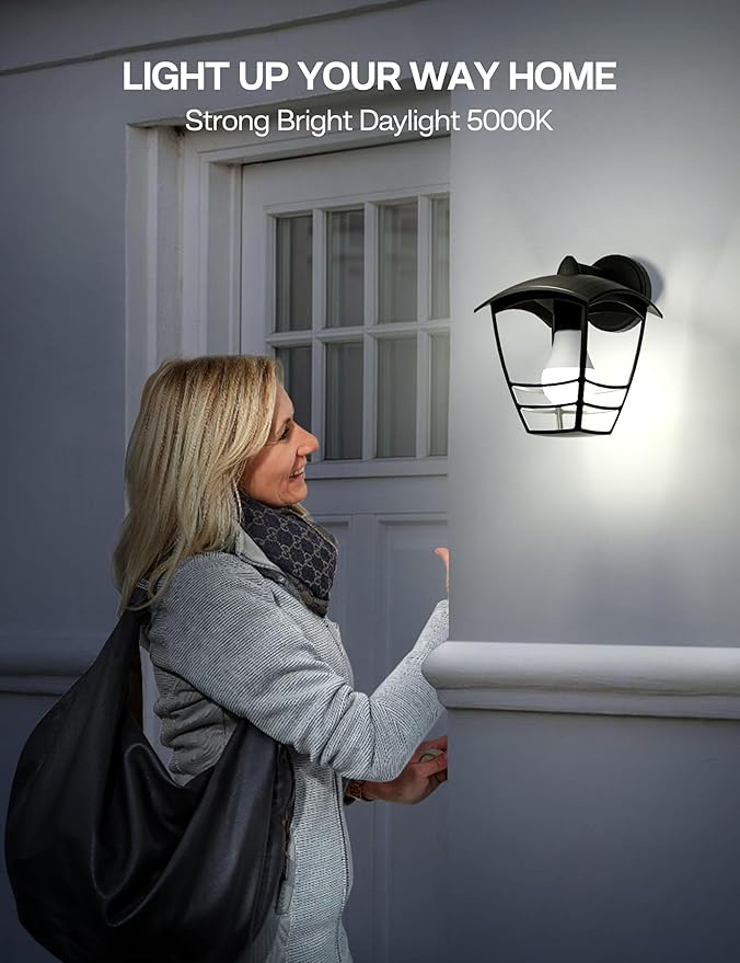 Dusk to Dawn Sensor LED Outdoor Light Bulb, Daylight White 5000K, A19 13W(100 Watt Equivalent) Bright Porch Lighting, 1200LM, Auto-On/Off Photocell Sensor for Garage Yard Patio Garden-4 Pack