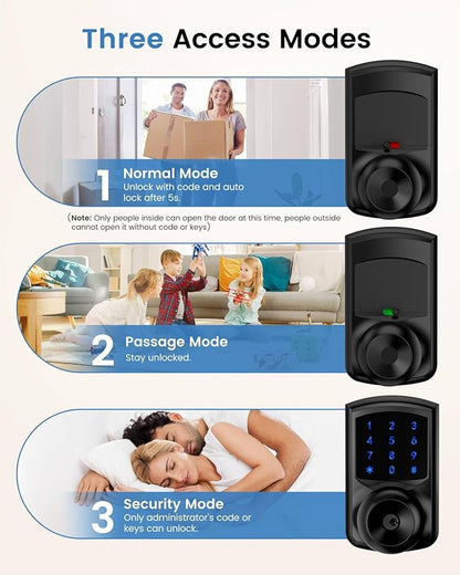 Hidalife Keyless Entry Door Lock with Code, Keypad Door Lock with Handle, Touchscreen Digital Lock with Keypad for Front Door Garage Bedroom Home, Auto-Lock, Matte Black 2 Pack