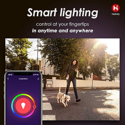 Helloify A19 LED Smart, WiFi Light Bulb Compatible with Alexa Google Home, RGBCW Color Changing, Cool Warm White Dimmable, No Hub Required, 60W Equivalent, RGB+2700K-6500K, 4 Count (Pack of 1)