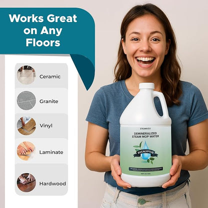 Steam & Go Demineralized Water for Steam Mop – Eucalyptus Mint Scent, 128 oz (Pack of 2) | Scented Floor Cleaner Solution, Ready-to-Use, Compatible with Any Steam Cleaner