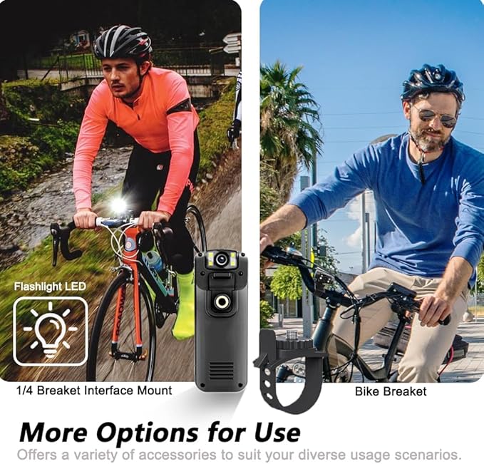 4K 128GB Body Camera, Audio and Video Recording, with Magnetic Back Clip&Bike Mount, 180°Rotating Lens, Wearable Portable Bodycam for Outdoor/Sports/Security/Police