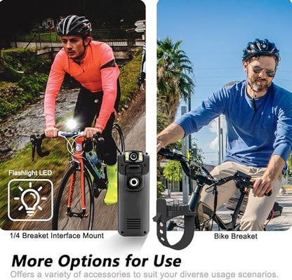 4K 128GB Body Camera, Audio and Video Recording, with Magnetic Back Clip&Bike Mount, 180°Rotating Lens, Wearable Portable Bodycam for Outdoor/Sports/Security/Police