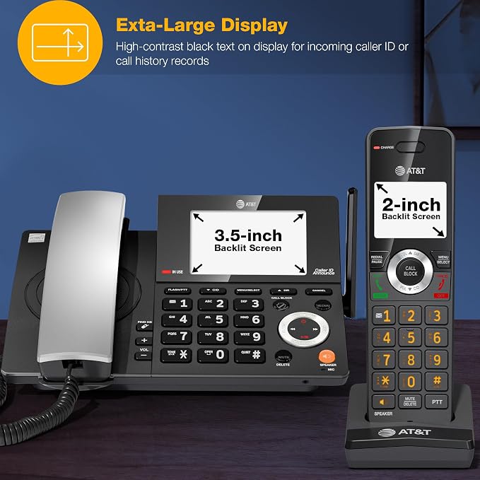 AT&T CL84118 DECT 6.0 Corded/Cordless Phone | Works During Power Outages, Smart Call Blocker, Answering Machine, Caller ID Announce, Big Buttons