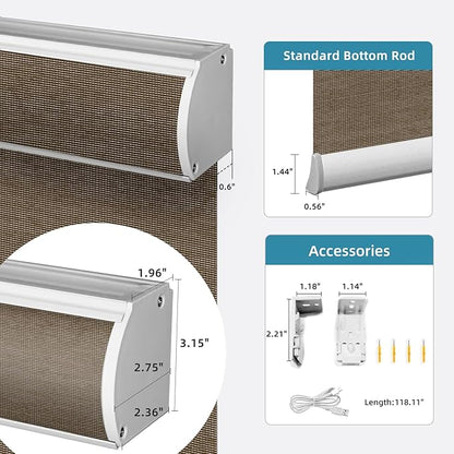 SmartWings Motorized Light Filtering Shades, Work with Matter Apple Homekit Z-Wave Alexa Google, 50% Blackout Transparent Smart Window Roller Shades with Remote Control Custom up 110"W X 138"H, Cocoa
