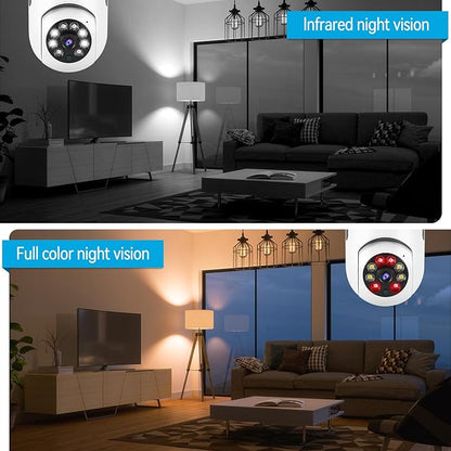 Light Bulb Security Camera HD Pan Tilt Wireless 360 Degree Floodlight Night Vision 5Ghz with Floodlight Human Motion Detection and Alarm 2pack with 64GB Card