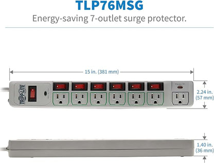 Tripp Lite 7-Outlet Surge Protector Power Strip with 6 Individually Controlled Switches, 6 Foot / 1.83M Cord, Lifetime Limited Warranty & $25,000 Insurance (TLP76MSG)