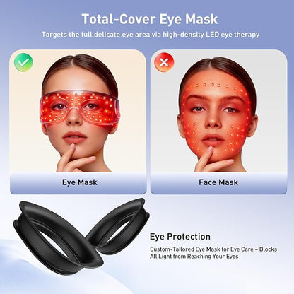 Red Light Therapy for Eyes, 630nm & 850nm Infrared Eye Pods for Eye Bags, Dark Circles, and Wrinkles, Red Light Therapy Glasses with Light-Blocking Eye Mask to Reduce Puffiness and Fine Lines – Black