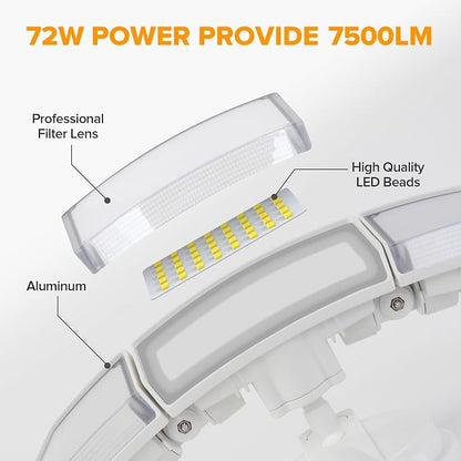 LUTEC 2 Pack 72W 7500LM LED Security Lights Motion Sensor Light Outdoor, 5000K Daylight, IP65 Waterproof, Dusk to Dawn, 3-Head Motion Detected Flood Light for Garage, Yard, Porch(White)