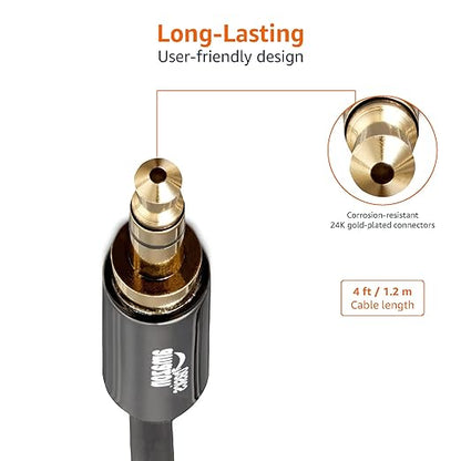 Amazon Basics 2-Pack 3.5mm Stereo Audio Cable for Car Stereo, Speaker or Subwoofer with Gold-Plated Plugs, Smartphone Compatible, 4 Foot, Black