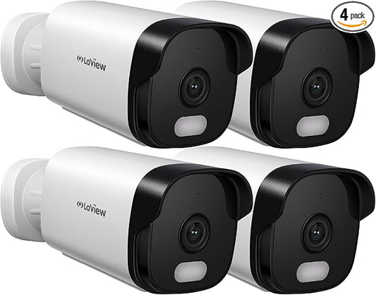 LaView 5MP Security Camera Outdoor with Color Night Vision,3K Wired Cameras for Home Security,IP65 Waterproof Camera, 24/7 Live Video,2 Way Talk,Cloud Storage/SD Slot,Compatible with Alexa(4 Pack)