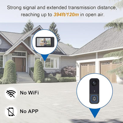 TKMARS Doorbell Camera Wireless No Subscription Video Doorbell, Real-time Intercom, 4.5” Screen, 120° Viewing Angle, No APP, No WiFi