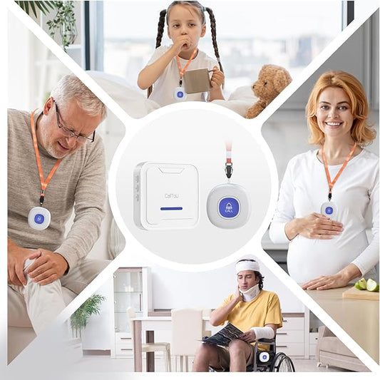 CallToU Wireless Caregiver Pager System, 500+ ft Range, Plug-in Receiver & Waterproof Call Button, Nurse Alert Emergency Call Button for Elderly, Home & Patient Care, Expandable Assist Call System