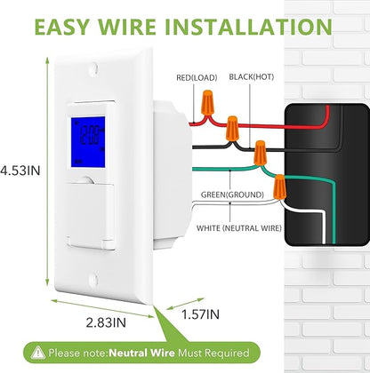 BN-LINK 7 Day Programmable Astronomical Timer Switch for Lights, Dusk to Dawn Light Switch Timer Indoor, Sunrise Sunset Wall Timer Switches, Neutral Wire Required, Single Pole Only, ETL Listed